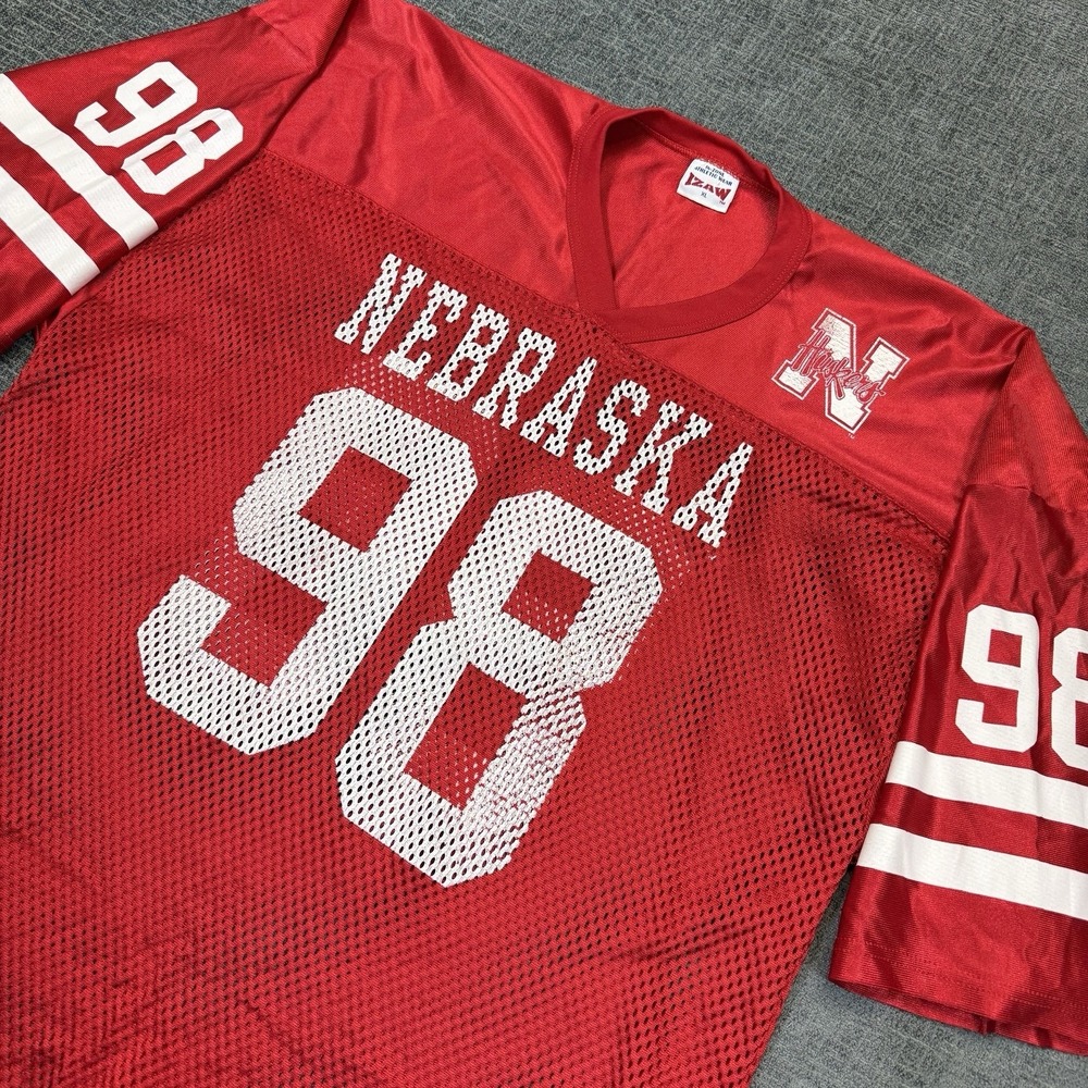 Vintage Nebraska Cornhuskers #98 Football Practice‎ Jersey Mens XL Red Mesh USA